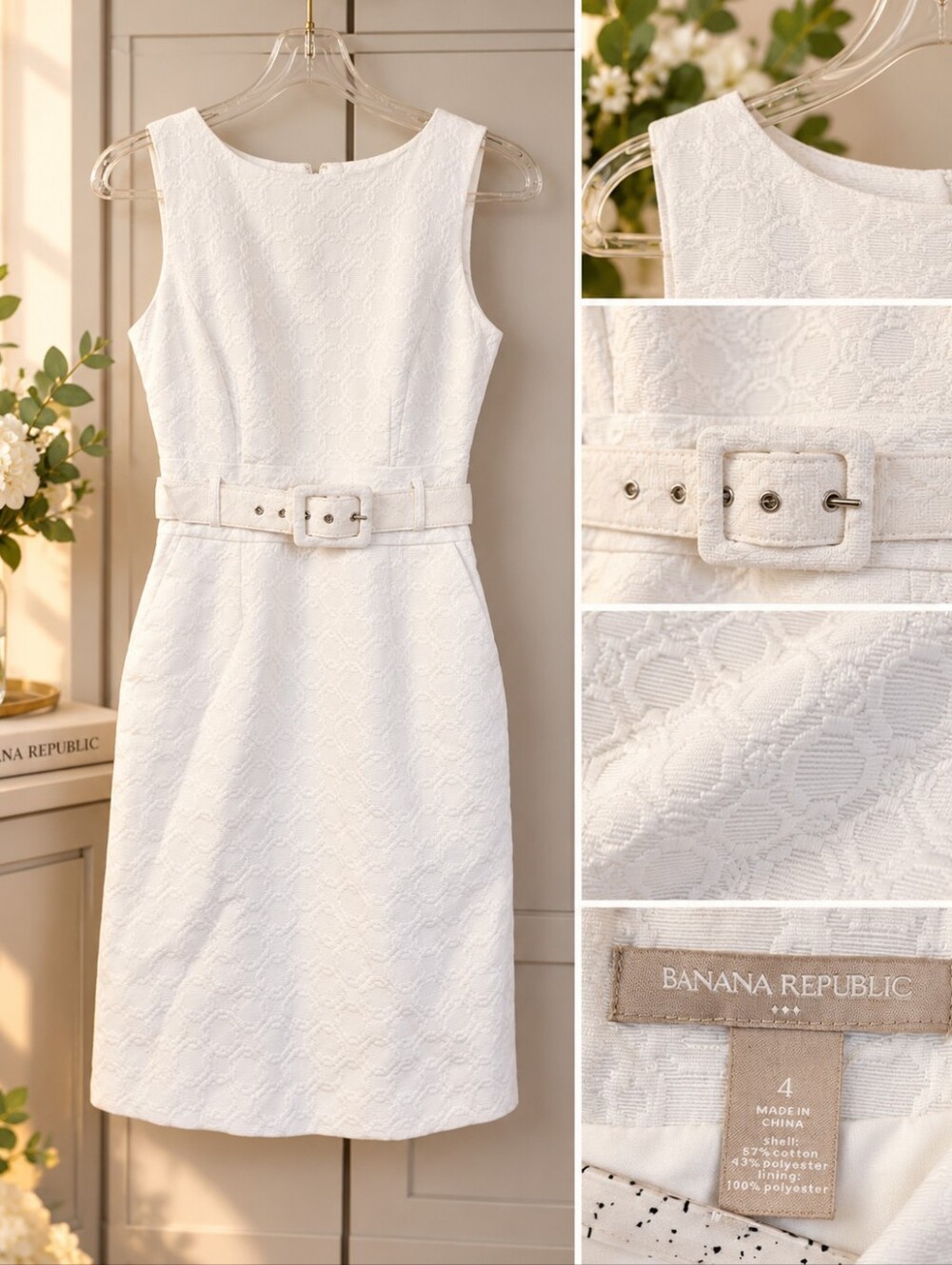 Banana Republic White Sleeveless Belted Mini Dress Sz 4